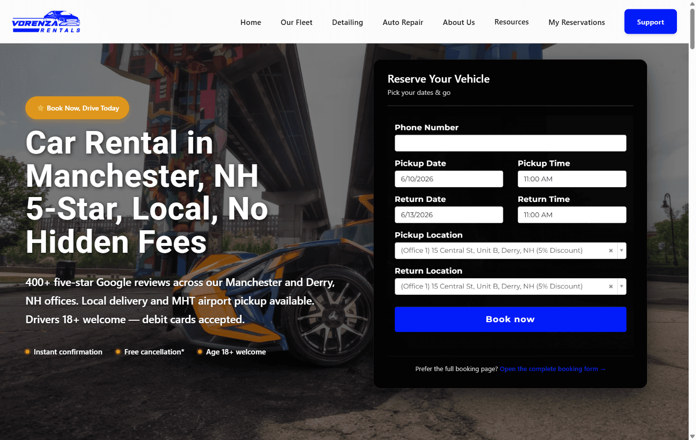 Vorenza Rentals homepage, a direct-booking storefront AVF Media designed and built